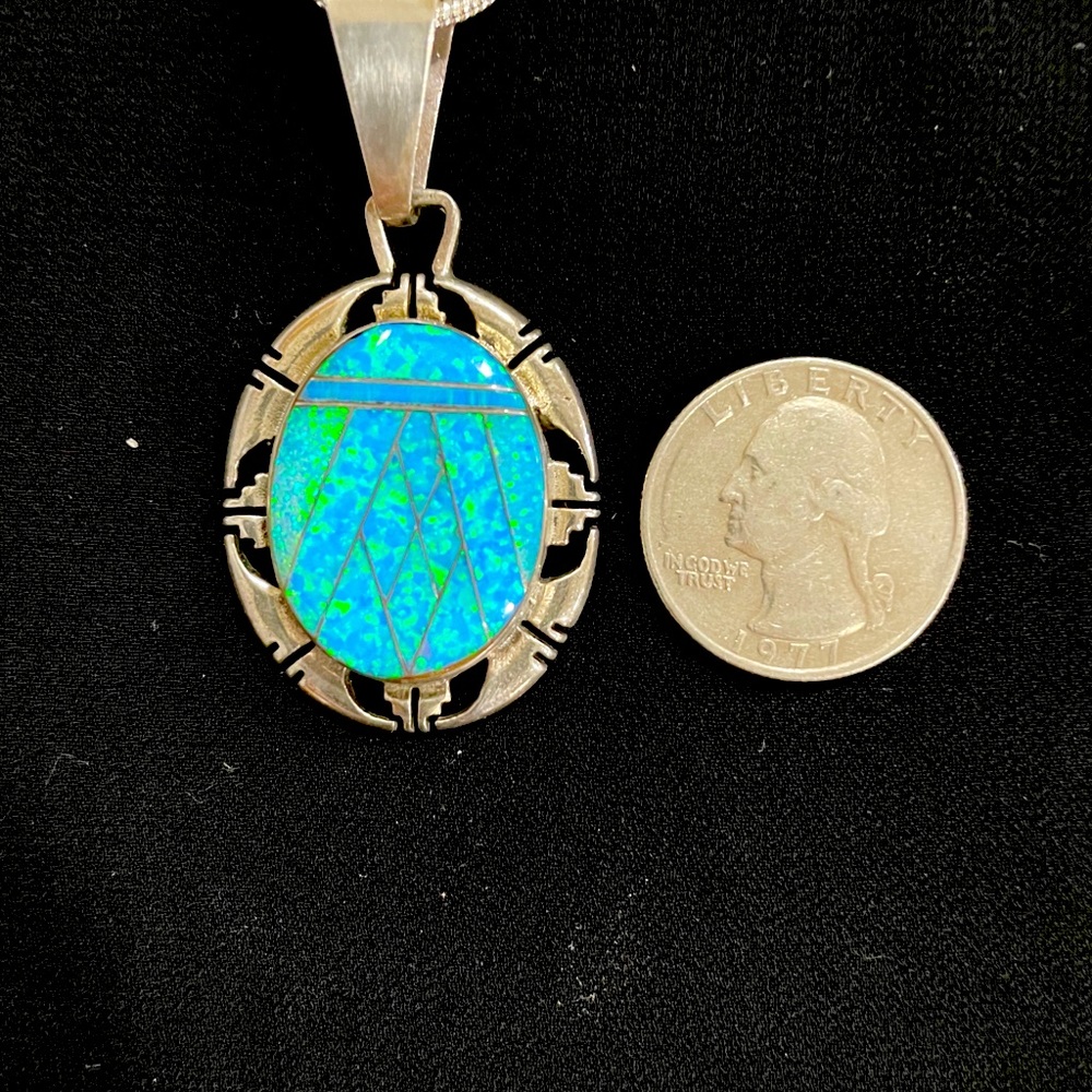 Blue Opal sterling silver inlay pendant Native American